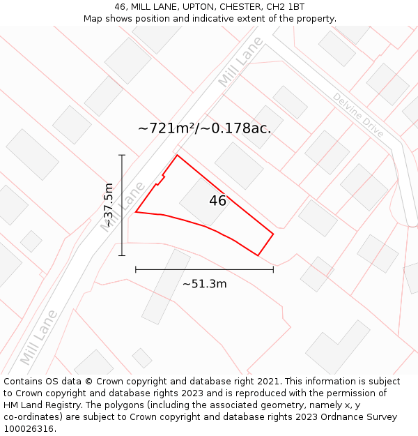 46, MILL LANE, UPTON, CHESTER, CH2 1BT: Plot and title map