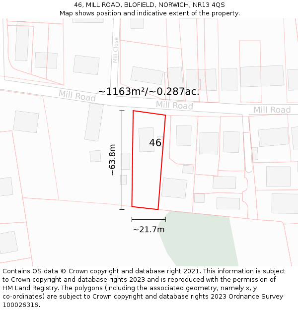 46, MILL ROAD, BLOFIELD, NORWICH, NR13 4QS: Plot and title map