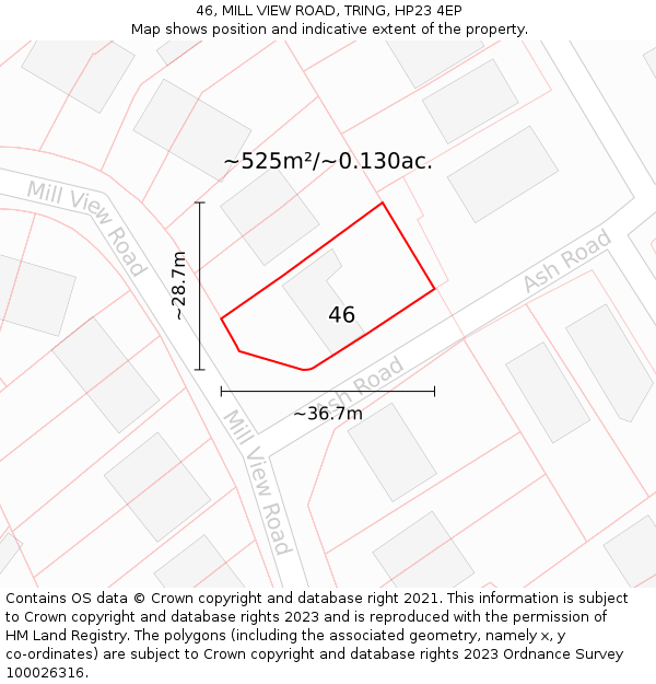 46, MILL VIEW ROAD, TRING, HP23 4EP: Plot and title map