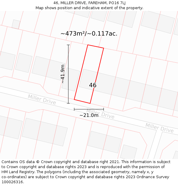 46, MILLER DRIVE, FAREHAM, PO16 7LJ: Plot and title map