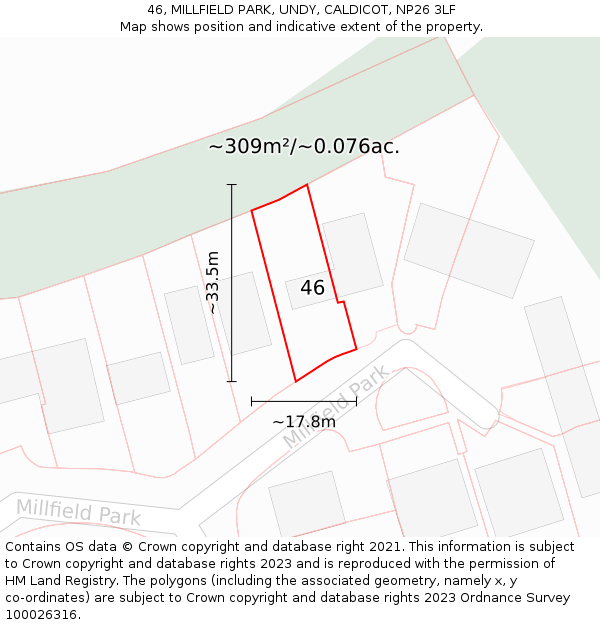 46, MILLFIELD PARK, UNDY, CALDICOT, NP26 3LF: Plot and title map