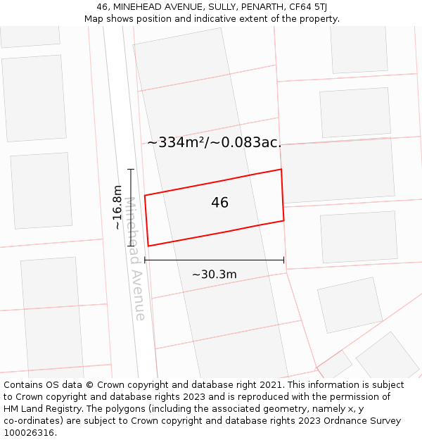 46, MINEHEAD AVENUE, SULLY, PENARTH, CF64 5TJ: Plot and title map