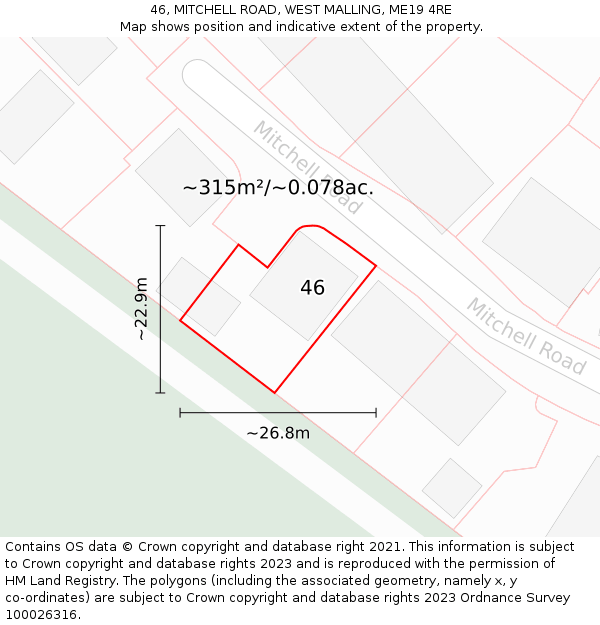 46, MITCHELL ROAD, WEST MALLING, ME19 4RE: Plot and title map