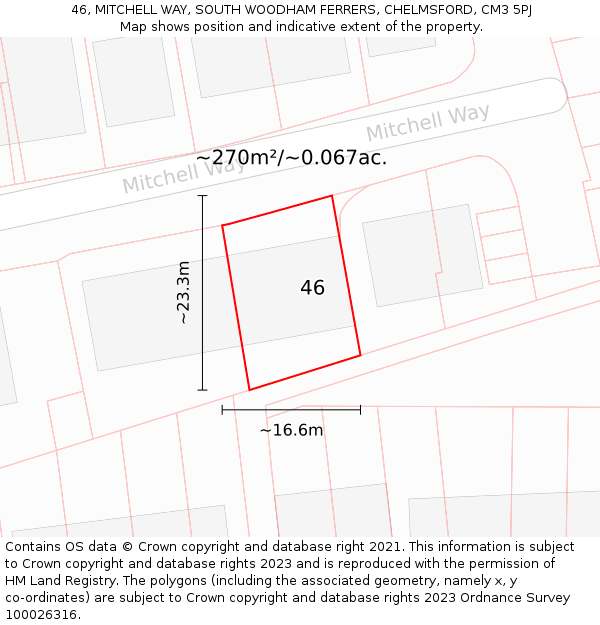 46, MITCHELL WAY, SOUTH WOODHAM FERRERS, CHELMSFORD, CM3 5PJ: Plot and title map