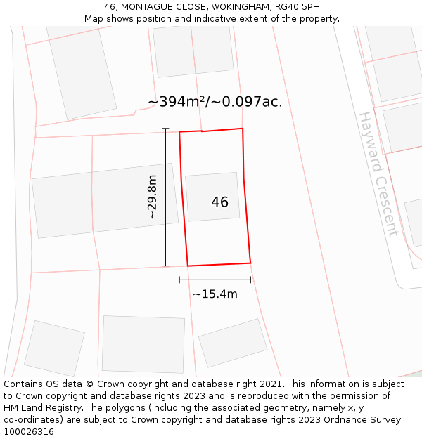 46, MONTAGUE CLOSE, WOKINGHAM, RG40 5PH: Plot and title map