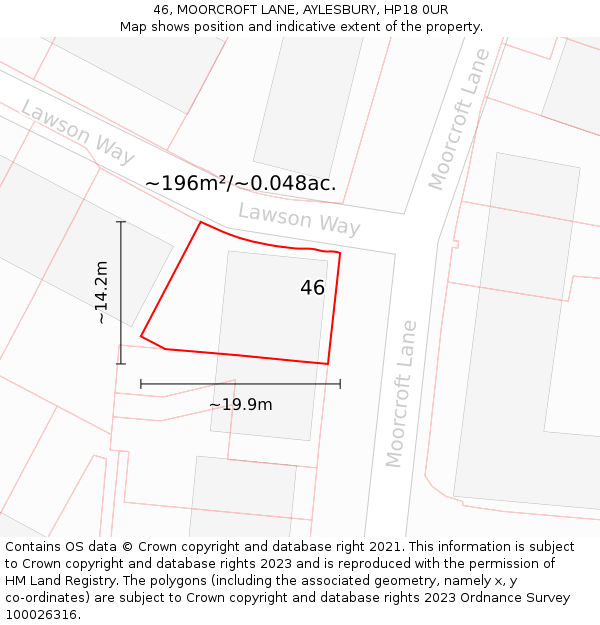 46, MOORCROFT LANE, AYLESBURY, HP18 0UR: Plot and title map