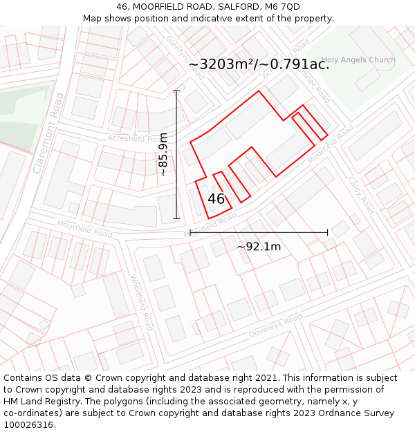 46, MOORFIELD ROAD, SALFORD, M6 7QD: Plot and title map