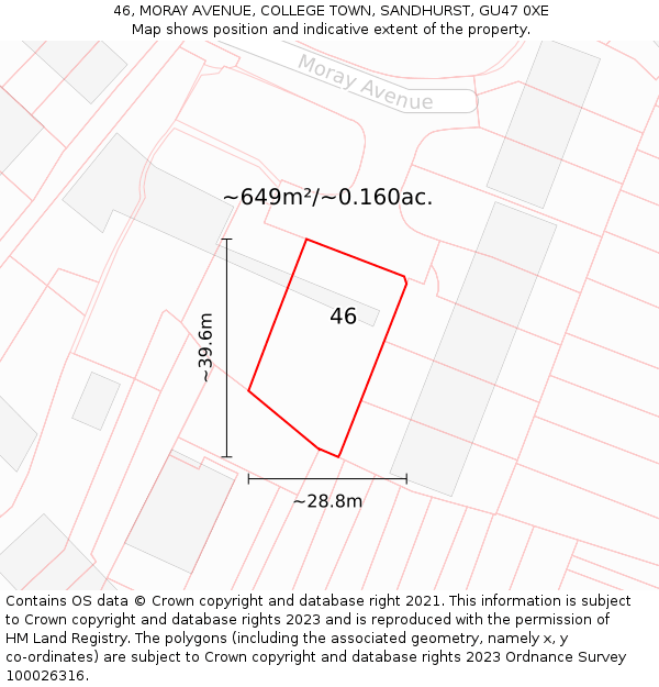 46, MORAY AVENUE, COLLEGE TOWN, SANDHURST, GU47 0XE: Plot and title map