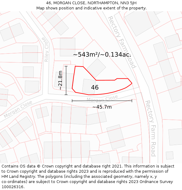 46, MORGAN CLOSE, NORTHAMPTON, NN3 5JH: Plot and title map