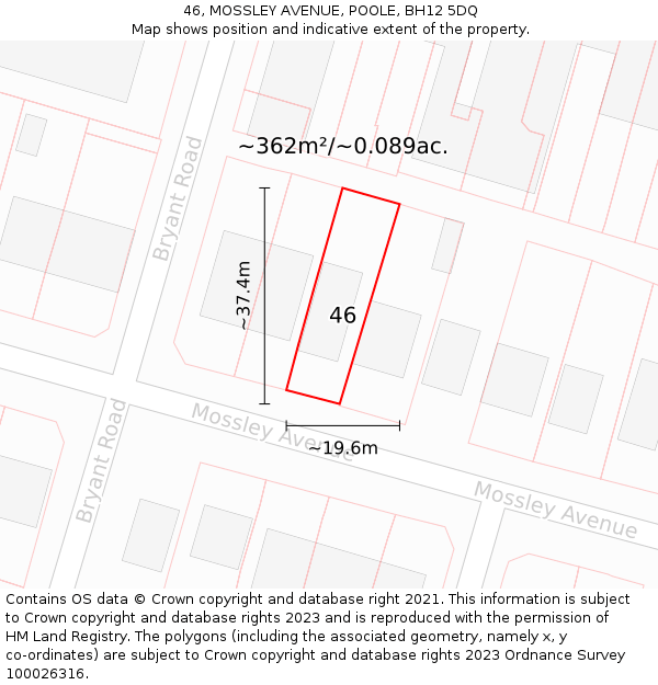 46, MOSSLEY AVENUE, POOLE, BH12 5DQ: Plot and title map