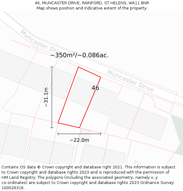 46, MUNCASTER DRIVE, RAINFORD, ST HELENS, WA11 8NR: Plot and title map