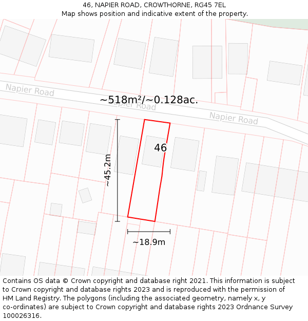 46, NAPIER ROAD, CROWTHORNE, RG45 7EL: Plot and title map