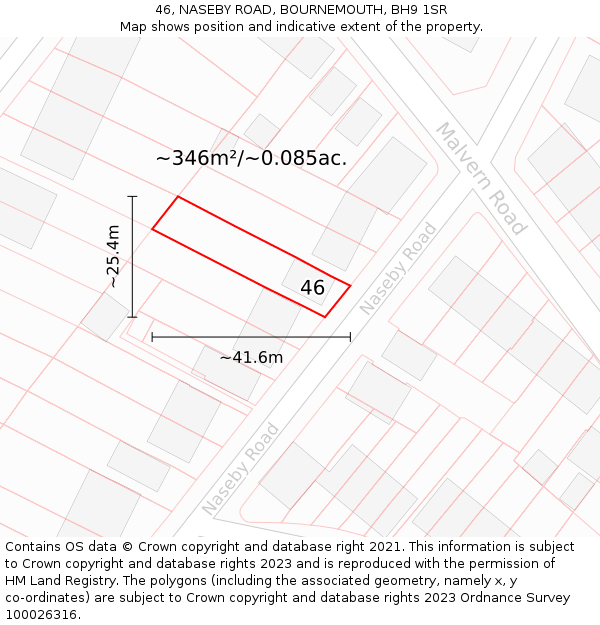 46, NASEBY ROAD, BOURNEMOUTH, BH9 1SR: Plot and title map