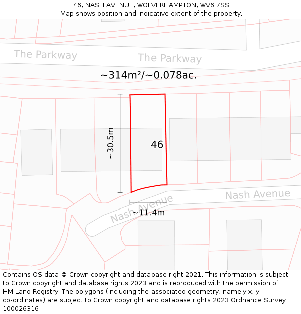 46, NASH AVENUE, WOLVERHAMPTON, WV6 7SS: Plot and title map