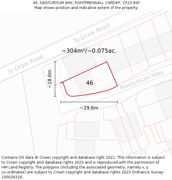 46, NASTURTIUM WAY, PONTPRENNAU, CARDIFF, CF23 8SF: Plot and title map