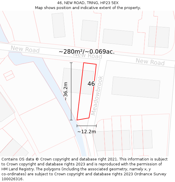 46, NEW ROAD, TRING, HP23 5EX: Plot and title map