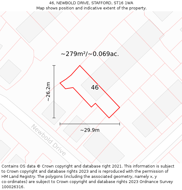 46, NEWBOLD DRIVE, STAFFORD, ST16 1WA: Plot and title map