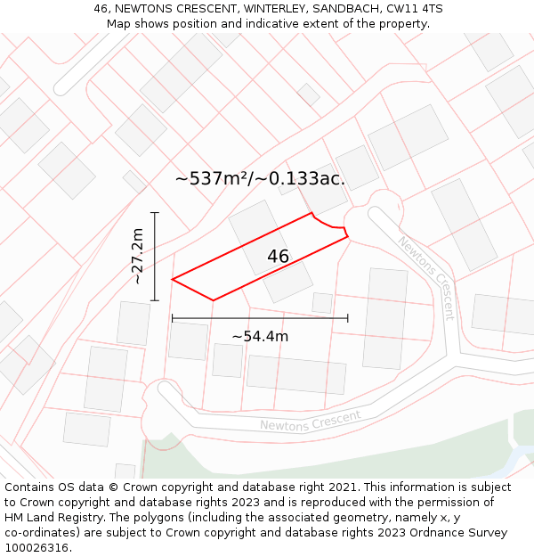 46, NEWTONS CRESCENT, WINTERLEY, SANDBACH, CW11 4TS: Plot and title map