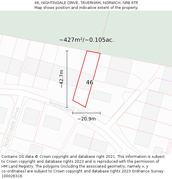 46, NIGHTINGALE DRIVE, TAVERHAM, NORWICH, NR8 6TR: Plot and title map