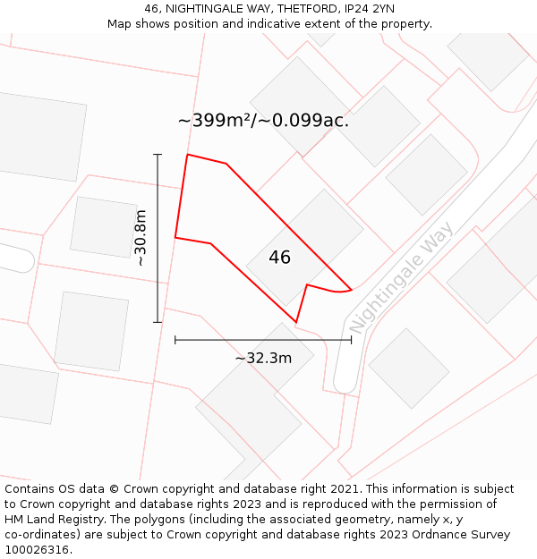46, NIGHTINGALE WAY, THETFORD, IP24 2YN: Plot and title map