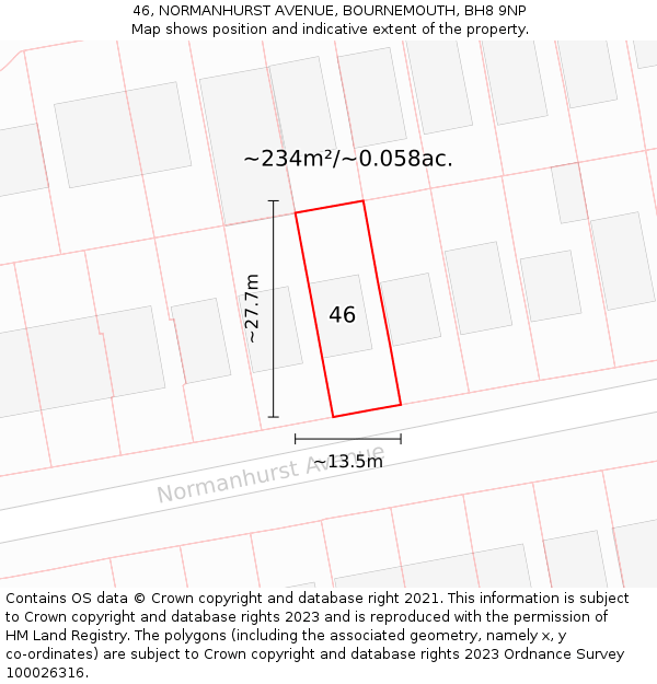 46, NORMANHURST AVENUE, BOURNEMOUTH, BH8 9NP: Plot and title map
