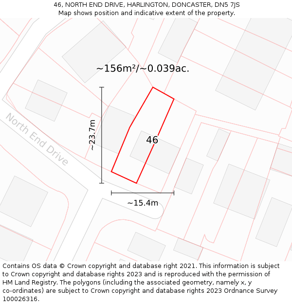 46, NORTH END DRIVE, HARLINGTON, DONCASTER, DN5 7JS: Plot and title map