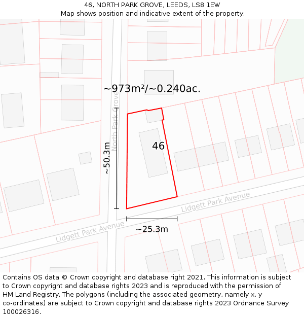 46, NORTH PARK GROVE, LEEDS, LS8 1EW: Plot and title map