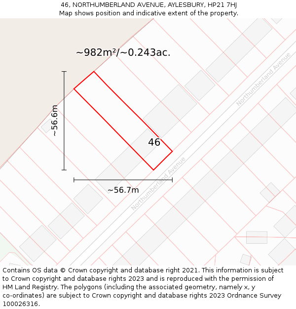 46, NORTHUMBERLAND AVENUE, AYLESBURY, HP21 7HJ: Plot and title map