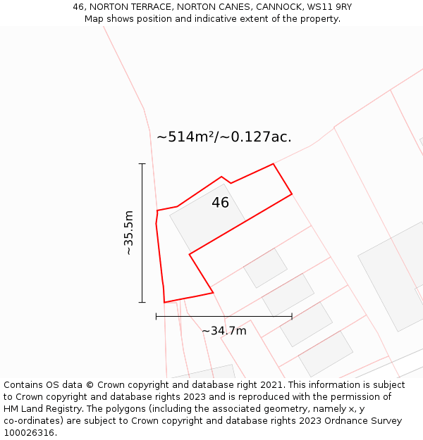 46, NORTON TERRACE, NORTON CANES, CANNOCK, WS11 9RY: Plot and title map