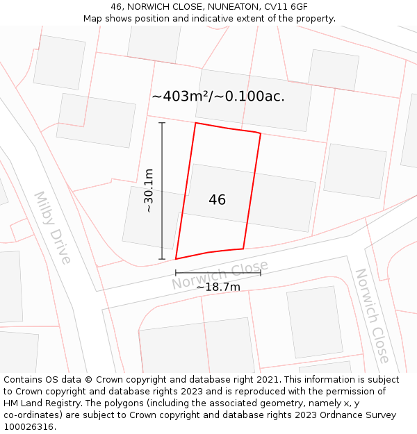 46, NORWICH CLOSE, NUNEATON, CV11 6GF: Plot and title map
