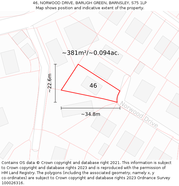 46, NORWOOD DRIVE, BARUGH GREEN, BARNSLEY, S75 1LP: Plot and title map