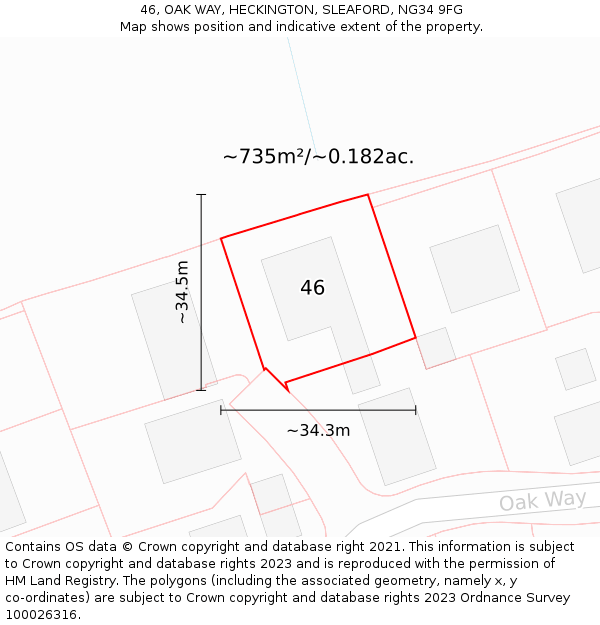 46, OAK WAY, HECKINGTON, SLEAFORD, NG34 9FG: Plot and title map