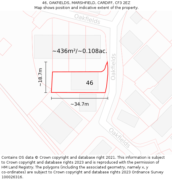 46, OAKFIELDS, MARSHFIELD, CARDIFF, CF3 2EZ: Plot and title map