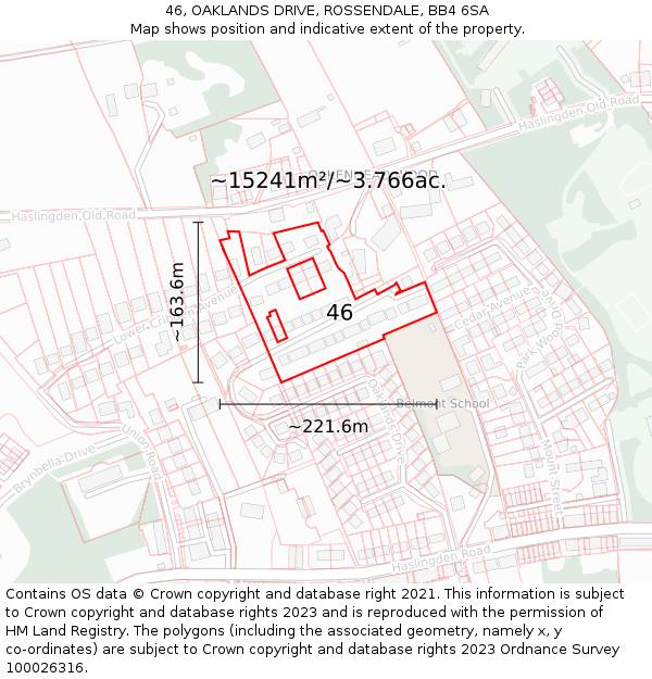 46, OAKLANDS DRIVE, ROSSENDALE, BB4 6SA: Plot and title map