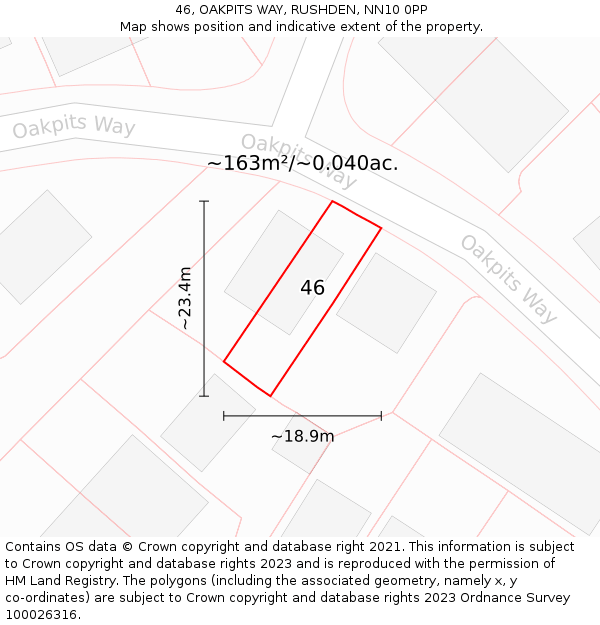 46, OAKPITS WAY, RUSHDEN, NN10 0PP: Plot and title map