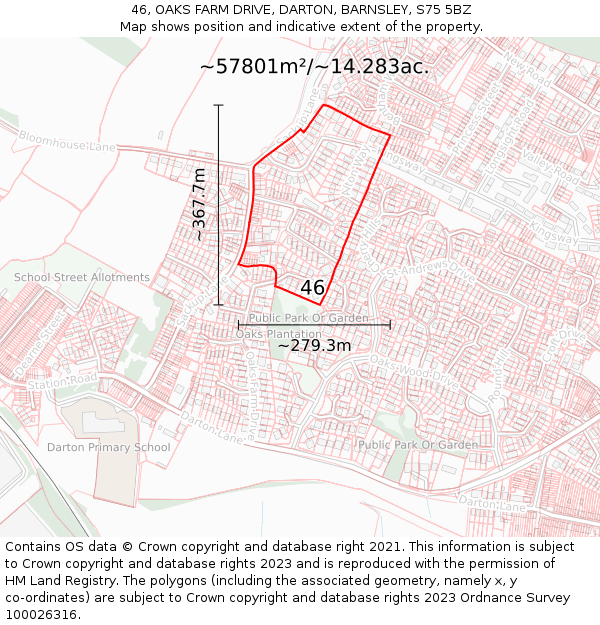 46, OAKS FARM DRIVE, DARTON, BARNSLEY, S75 5BZ: Plot and title map