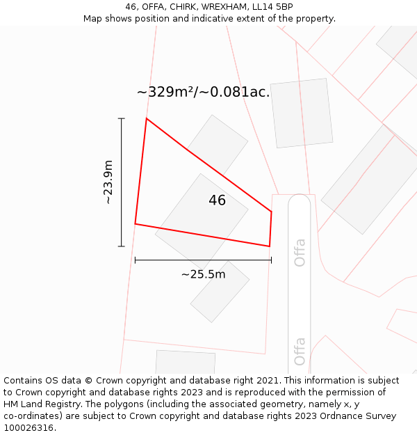 46, OFFA, CHIRK, WREXHAM, LL14 5BP: Plot and title map
