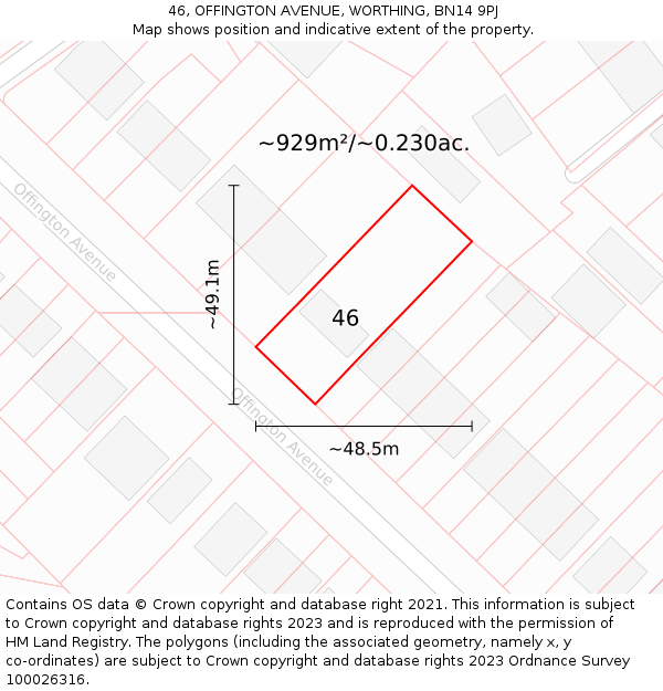 46, OFFINGTON AVENUE, WORTHING, BN14 9PJ: Plot and title map