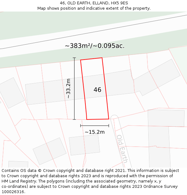 46, OLD EARTH, ELLAND, HX5 9ES: Plot and title map