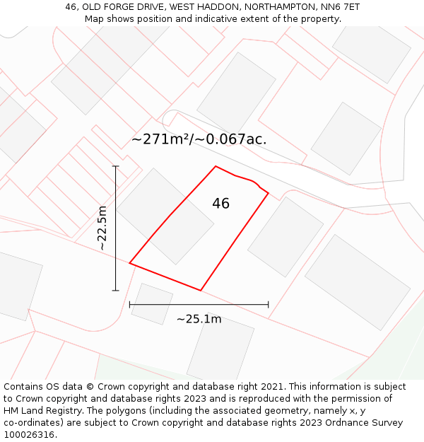 46, OLD FORGE DRIVE, WEST HADDON, NORTHAMPTON, NN6 7ET: Plot and title map