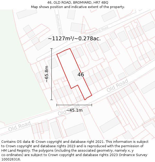 46, OLD ROAD, BROMYARD, HR7 4BQ: Plot and title map