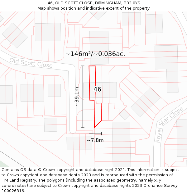 46, OLD SCOTT CLOSE, BIRMINGHAM, B33 0YS: Plot and title map