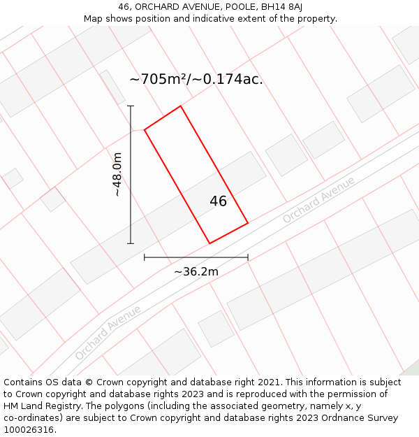 46, ORCHARD AVENUE, POOLE, BH14 8AJ: Plot and title map