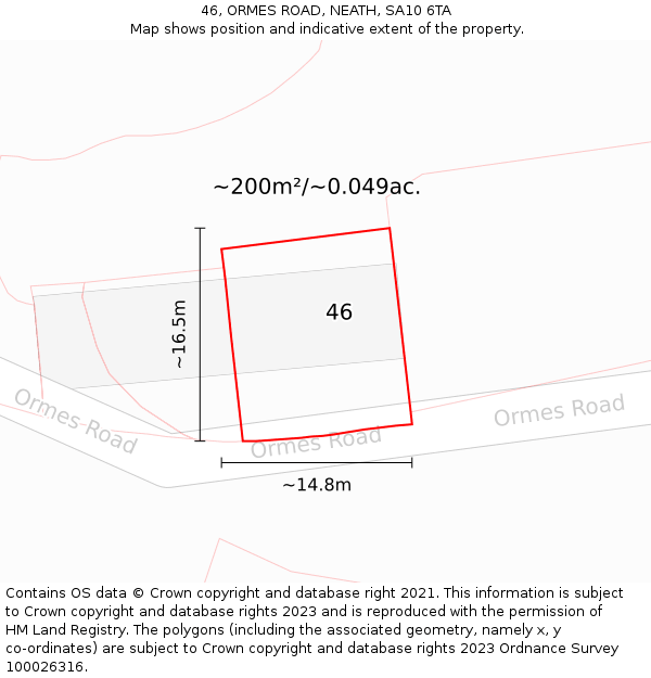 46, ORMES ROAD, NEATH, SA10 6TA: Plot and title map