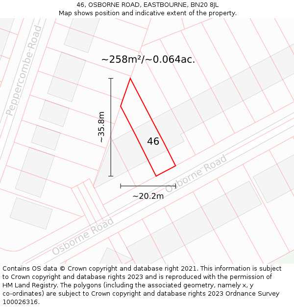 46, OSBORNE ROAD, EASTBOURNE, BN20 8JL: Plot and title map