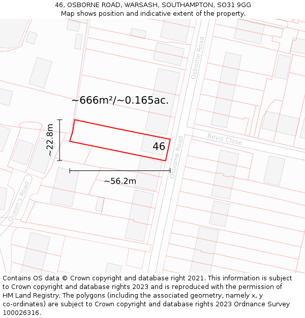 46, OSBORNE ROAD, WARSASH, SOUTHAMPTON, SO31 9GG: Plot and title map