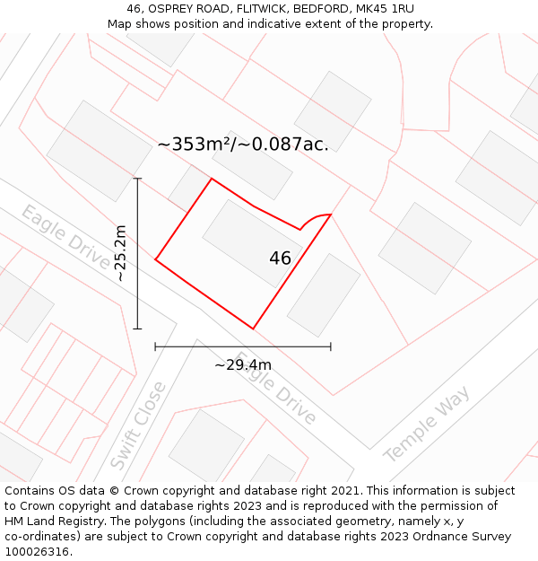46, OSPREY ROAD, FLITWICK, BEDFORD, MK45 1RU: Plot and title map