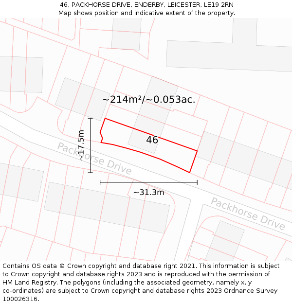 46, PACKHORSE DRIVE, ENDERBY, LEICESTER, LE19 2RN: Plot and title map