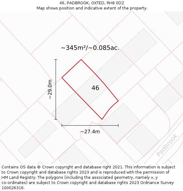 46, PADBROOK, OXTED, RH8 0DZ: Plot and title map