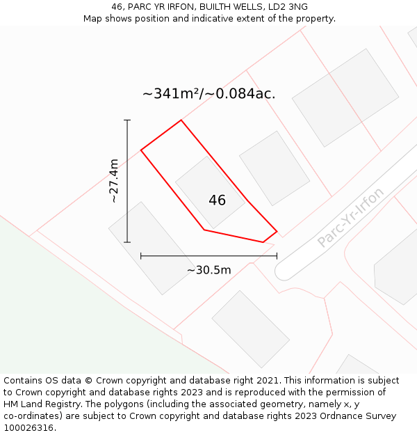 46, PARC YR IRFON, BUILTH WELLS, LD2 3NG: Plot and title map
